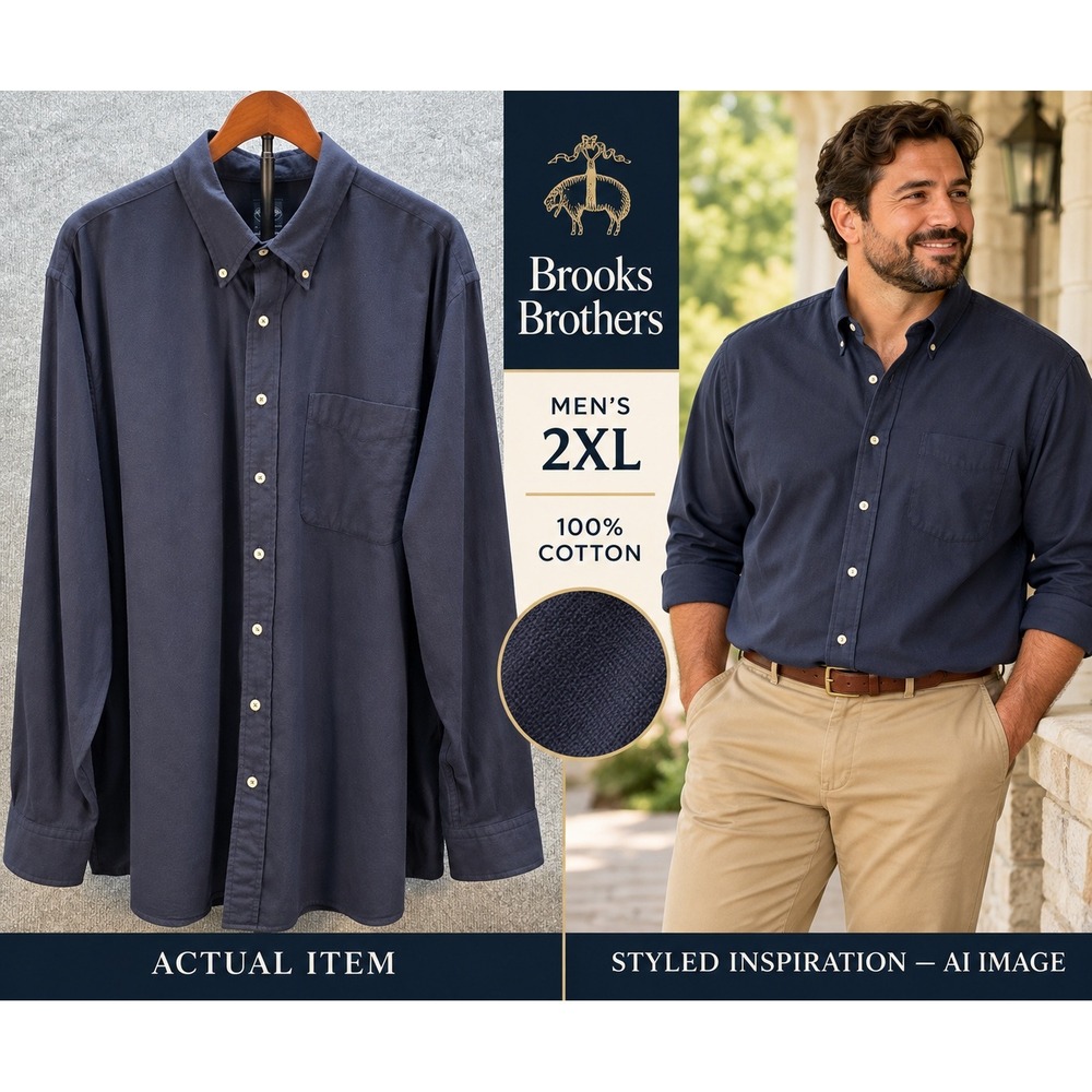 Brooks Brothers Polo Shirt Mens 2XL Button Down Navy Blue 2XL Excellent Preppy